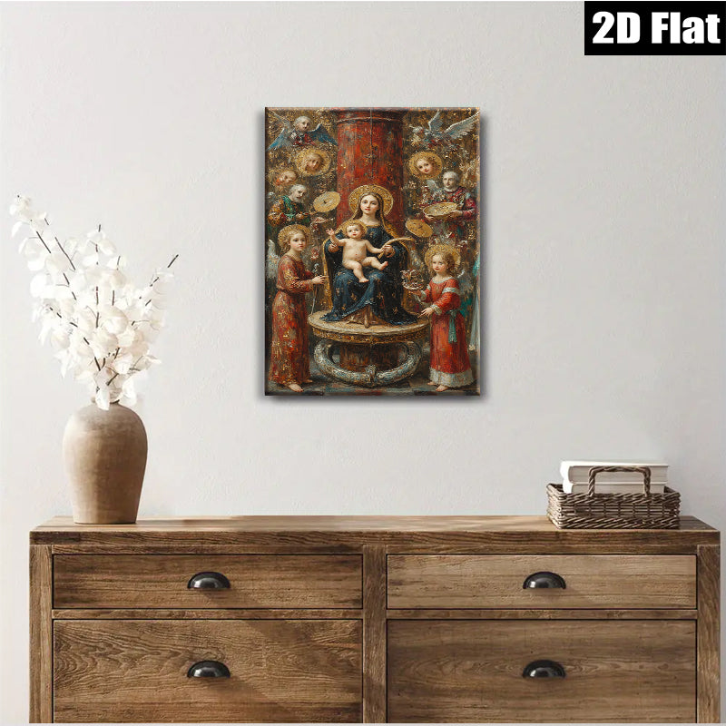2D flat 1pc Madonna Enthroned with Angels Renaissance Style Wall Art Bedroom Living Room Decor Gallery Wrapped Canvas Print Home Office Artwork Farmhouse Style