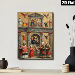 2D flat 1pc Madonna Enthroned with Saints Angels Cherubs Baroque Style Wall Art Decor Living Room Bedroom Gallery Wrapped Canvas Prints Modern Farmhouse Aesthetic