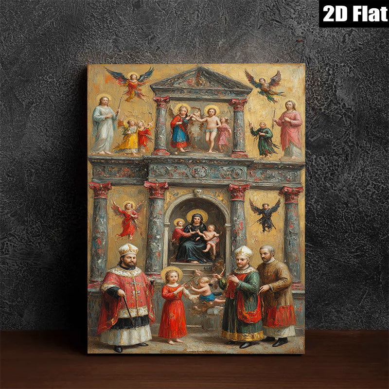 2D flat 1pc Madonna Enthroned with Saints Angels Cherubs Baroque Style Wall Art Decor Living Room Bedroom Gallery Wrapped Canvas Prints Modern Farmhouse Aesthetic