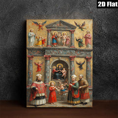 2D flat 1pc Madonna Enthroned with Saints Angels Cherubs Baroque Style Wall Art Decor Living Room Bedroom Gallery Wrapped Canvas Prints Modern Farmhouse Aesthetic