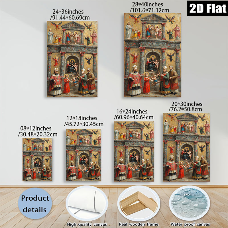 2D flat 1pc Madonna Enthroned with Saints Angels Cherubs Baroque Style Wall Art Decor Living Room Bedroom Gallery Wrapped Canvas Prints Modern Farmhouse Aesthetic