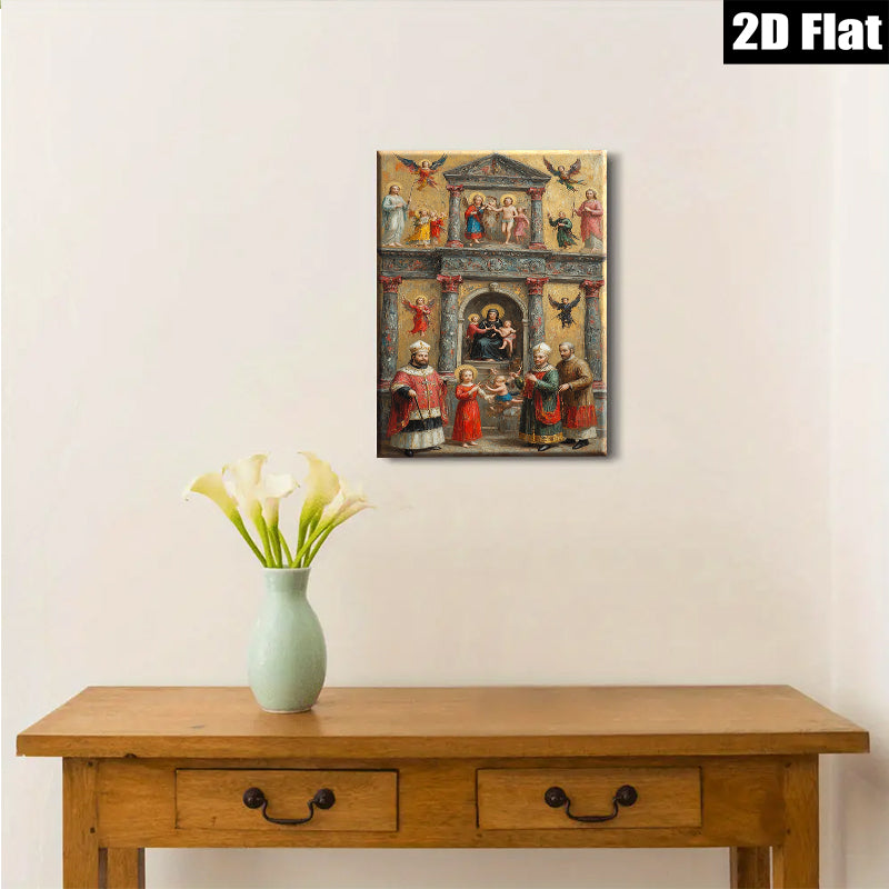 2D flat 1pc Madonna Enthroned with Saints Angels Cherubs Baroque Style Wall Art Decor Living Room Bedroom Gallery Wrapped Canvas Prints Modern Farmhouse Aesthetic