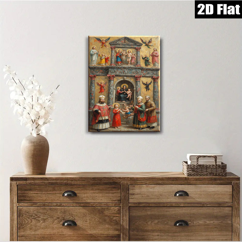 2D flat 1pc Madonna Enthroned with Saints Angels Cherubs Baroque Style Wall Art Decor Living Room Bedroom Gallery Wrapped Canvas Prints Modern Farmhouse Aesthetic
