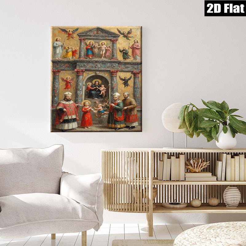 2D flat 1pc Madonna Enthroned with Saints Angels Cherubs Baroque Style Wall Art Decor Living Room Bedroom Gallery Wrapped Canvas Prints Modern Farmhouse Aesthetic