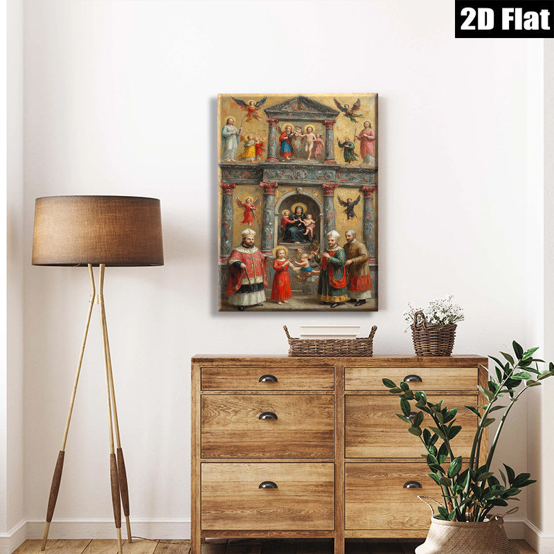 2D flat 1pc Madonna Enthroned with Saints Angels Cherubs Baroque Style Wall Art Decor Living Room Bedroom Gallery Wrapped Canvas Prints Modern Farmhouse Aesthetic