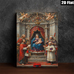 2D flat 1pc Madonna Enthroned with Saints Baroque Religious Art Gallery Wall Decor Living Room Bedroom Canvas Print Modern Farmhouse Style