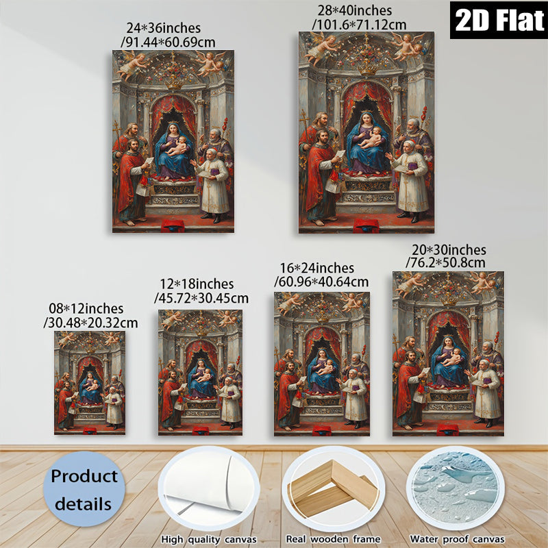 2D flat 1pc Madonna Enthroned with Saints Baroque Religious Art Gallery Wall Decor Living Room Bedroom Canvas Print Modern Farmhouse Style