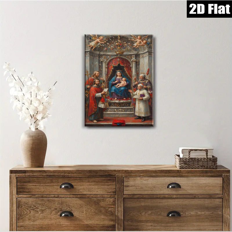2D flat 1pc Madonna Enthroned with Saints Baroque Religious Art Gallery Wall Decor Living Room Bedroom Canvas Print Modern Farmhouse Style
