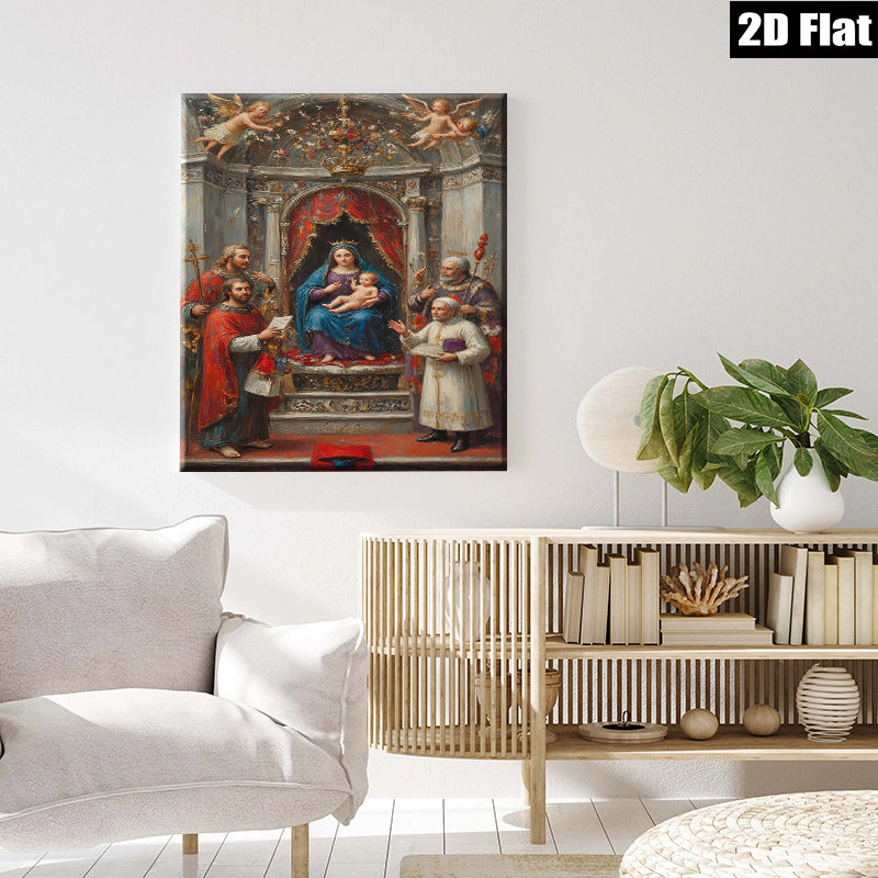 2D flat 1pc Madonna Enthroned with Saints Baroque Religious Art Gallery Wall Decor Living Room Bedroom Canvas Print Modern Farmhouse Style