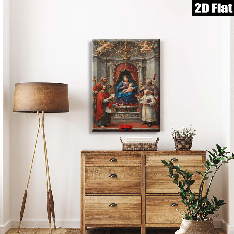 2D flat 1pc Madonna Enthroned with Saints Baroque Religious Art Gallery Wall Decor Living Room Bedroom Canvas Print Modern Farmhouse Style