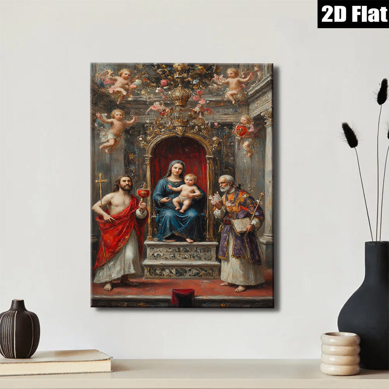 2D flat 1pc Madonna Enthroned with Saints Baroque Religious Wall Art Living Room Bedroom Decor Gallery Wrapped Canvas Prints Coastal Farmhouse Style