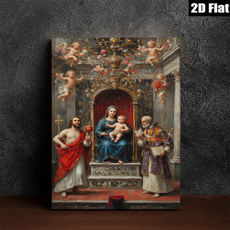 2D flat 1pc Madonna Enthroned with Saints Baroque Religious Wall Art Living Room Bedroom Decor Gallery Wrapped Canvas Prints Coastal Farmhouse Style