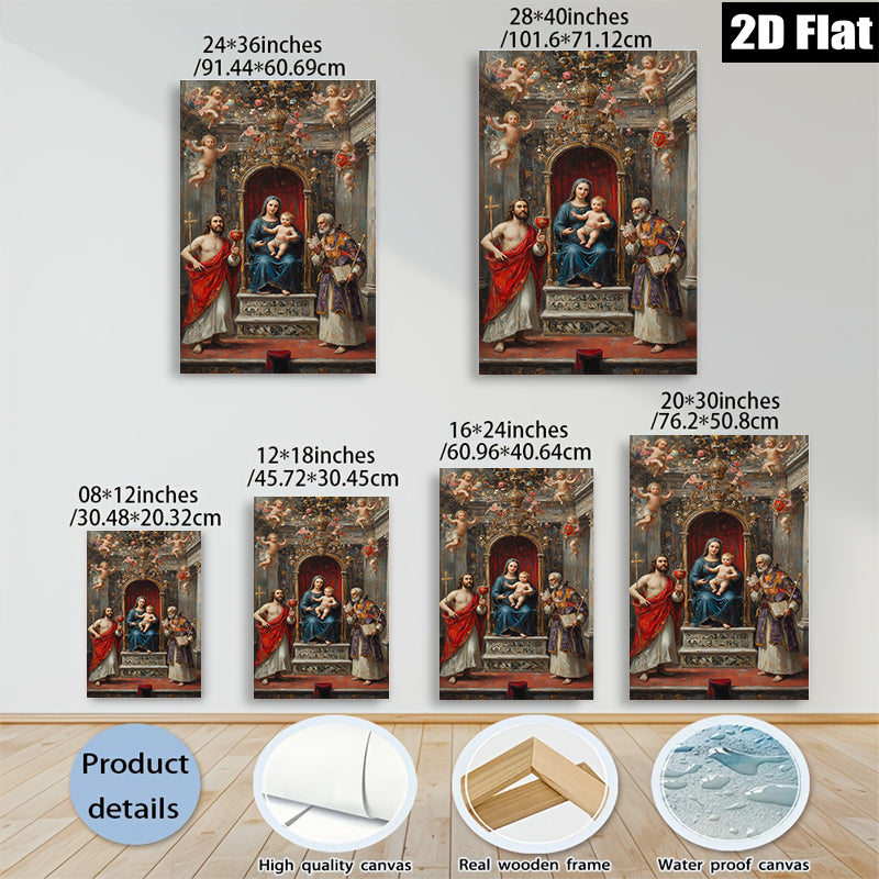 2D flat 1pc Madonna Enthroned with Saints Baroque Religious Wall Art Living Room Bedroom Decor Gallery Wrapped Canvas Prints Coastal Farmhouse Style