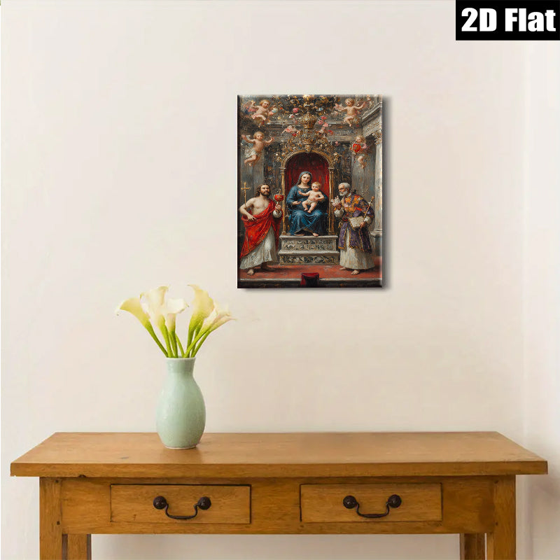 2D flat 1pc Madonna Enthroned with Saints Baroque Religious Wall Art Living Room Bedroom Decor Gallery Wrapped Canvas Prints Coastal Farmhouse Style