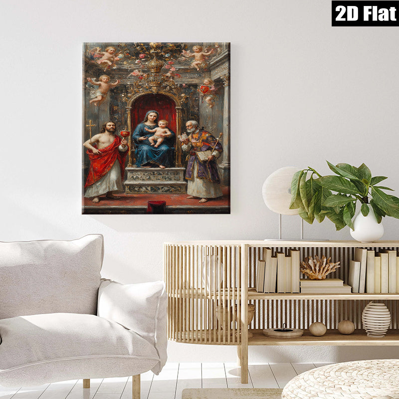 2D flat 1pc Madonna Enthroned with Saints Baroque Religious Wall Art Living Room Bedroom Decor Gallery Wrapped Canvas Prints Coastal Farmhouse Style