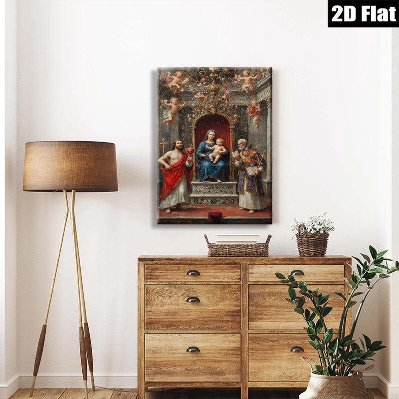 2D flat 1pc Madonna Enthroned with Saints Baroque Religious Wall Art Living Room Bedroom Decor Gallery Wrapped Canvas Prints Coastal Farmhouse Style
