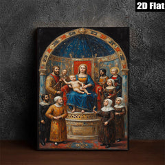 2D flat 1pc Madonna Enthroned with Saints Family Religious Wall Art Decor Gallery Wrapped Canvas Print for Living Room Bedroom Home Office Decor Farmhouse Style