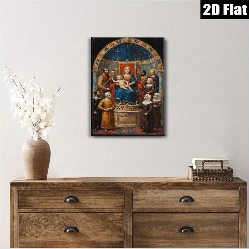 2D flat 1pc Madonna Enthroned with Saints Family Religious Wall Art Decor Gallery Wrapped Canvas Print for Living Room Bedroom Home Office Decor Farmhouse Style