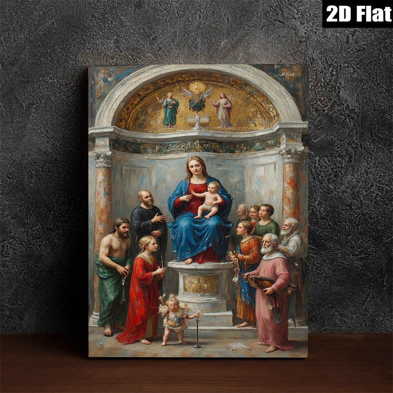 2D flat 1pc Madonna Enthroned with Saints Family Religious Wall Art Decor Living Room Bedroom Gallery Wrapped Canvas Print Farmhouse Style