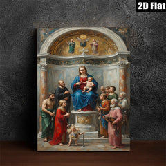 2D flat 1pc Madonna Enthroned with Saints Family Religious Wall Art Decor Living Room Bedroom Gallery Wrapped Canvas Print Farmhouse Style