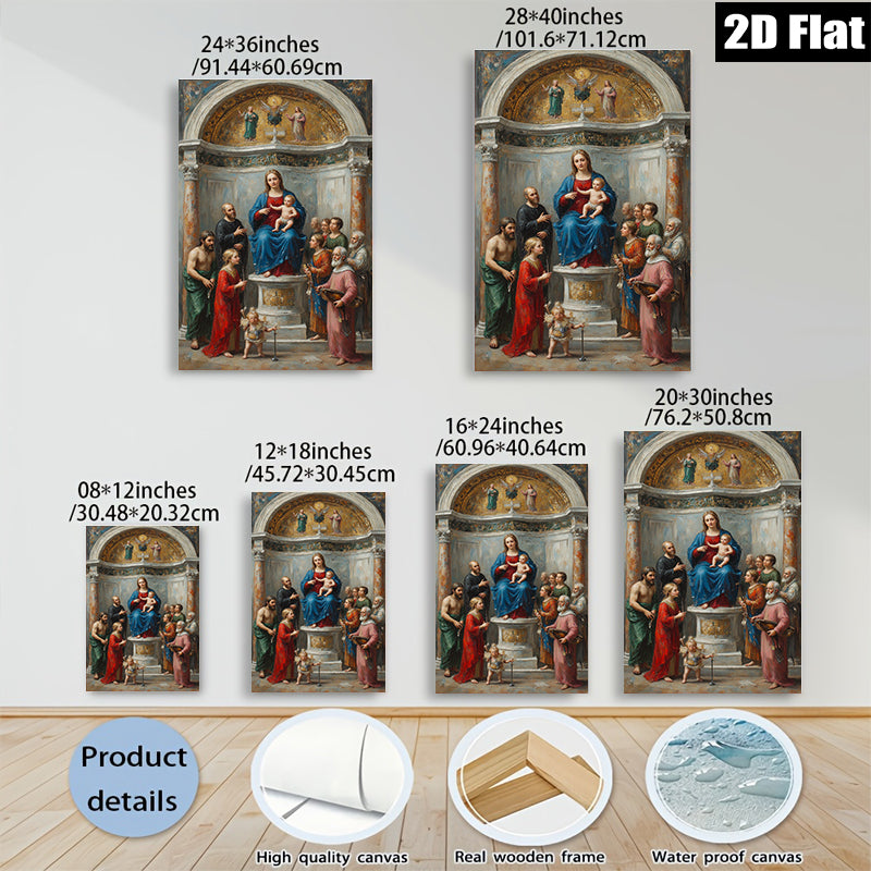 2D flat 1pc Madonna Enthroned with Saints Family Religious Wall Art Decor Living Room Bedroom Gallery Wrapped Canvas Print Farmhouse Style