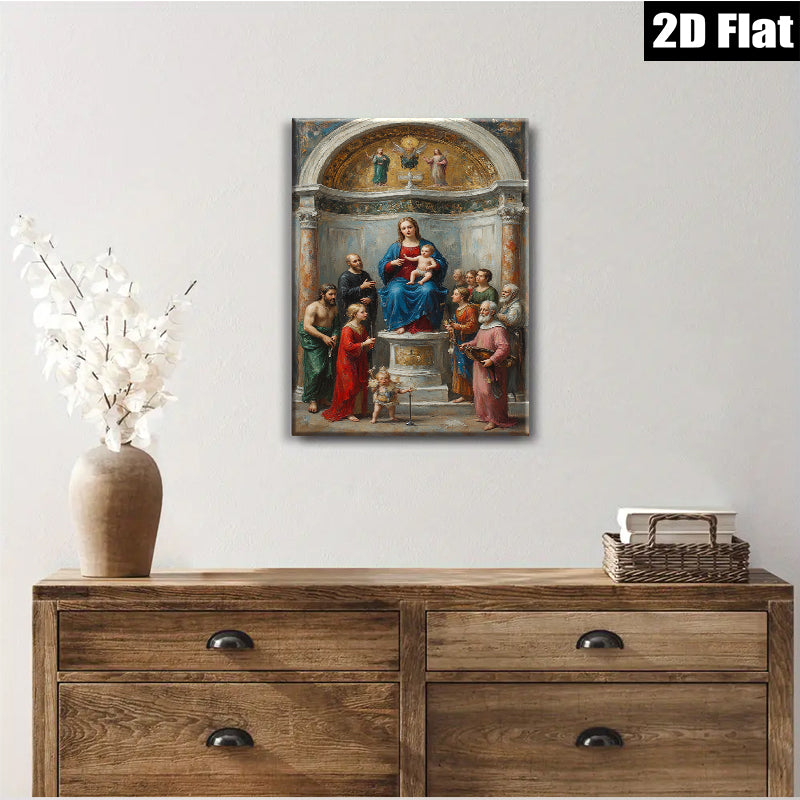 2D flat 1pc Madonna Enthroned with Saints Family Religious Wall Art Decor Living Room Bedroom Gallery Wrapped Canvas Print Farmhouse Style