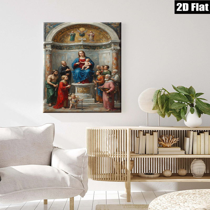2D flat 1pc Madonna Enthroned with Saints Family Religious Wall Art Decor Living Room Bedroom Gallery Wrapped Canvas Print Farmhouse Style