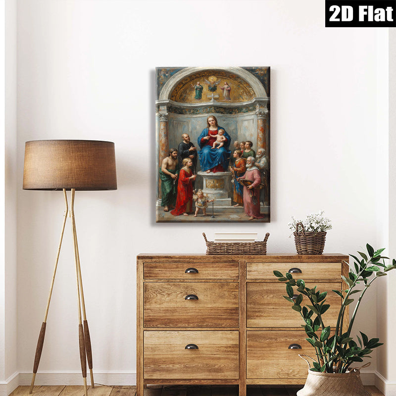 2D flat 1pc Madonna Enthroned with Saints Family Religious Wall Art Decor Living Room Bedroom Gallery Wrapped Canvas Print Farmhouse Style