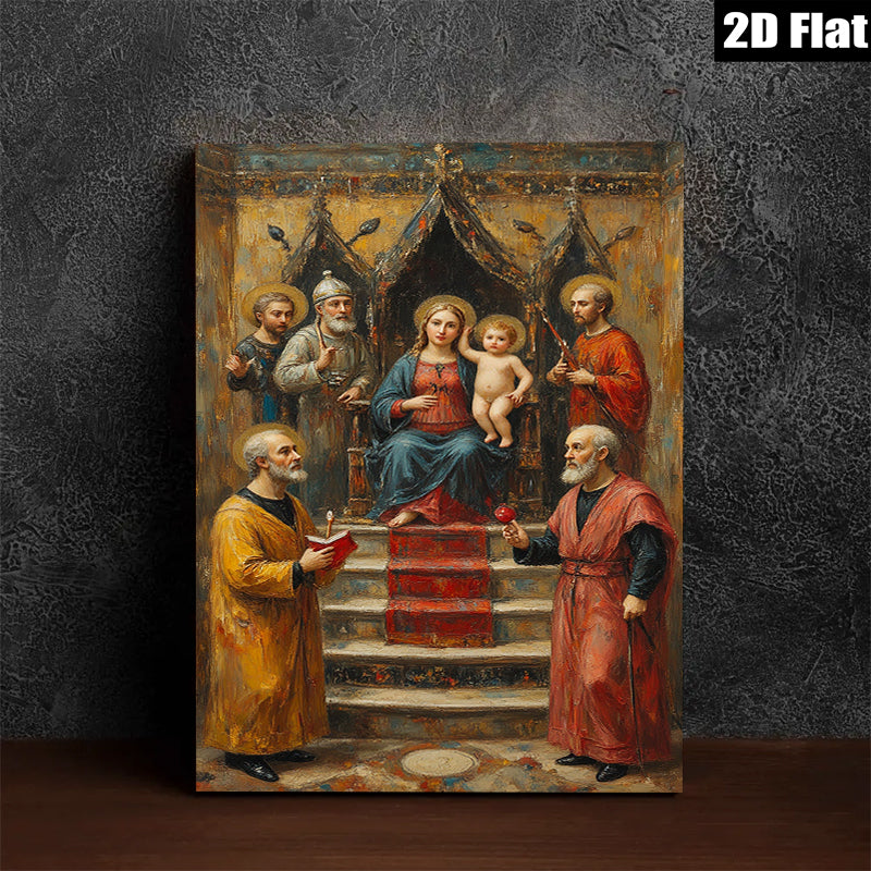 2D flat 1pc Madonna Enthroned with Saints Renaissance Style Wall Art for Living Room Bedroom Gallery Wrapped Canvas Prints Home Decor Modern Farmhouse