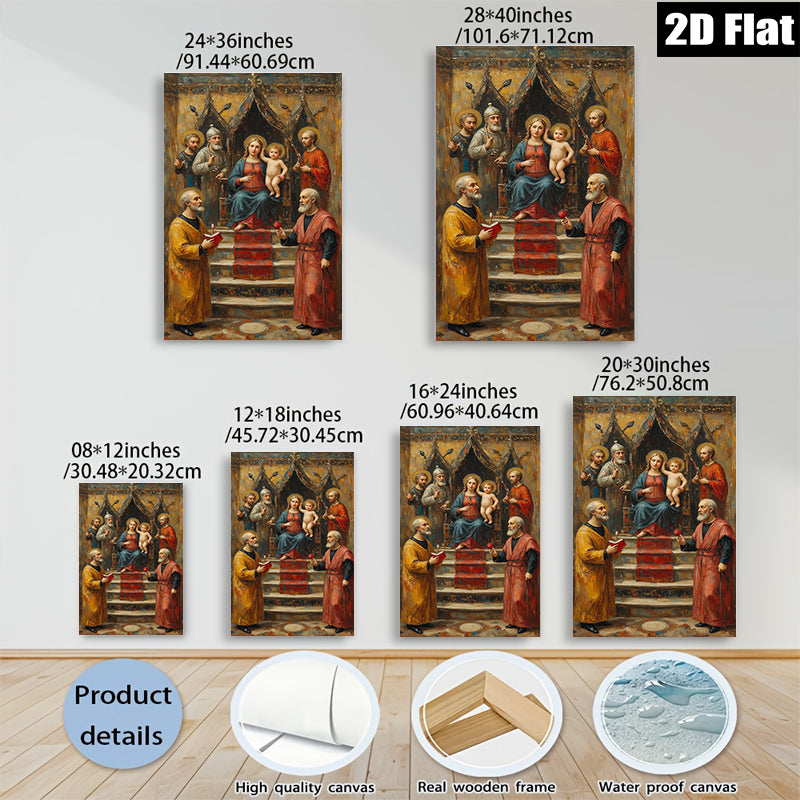 2D flat 1pc Madonna Enthroned with Saints Renaissance Style Wall Art for Living Room Bedroom Gallery Wrapped Canvas Prints Home Decor Modern Farmhouse
