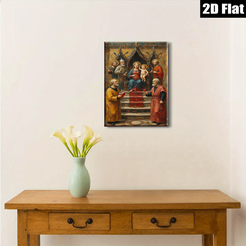 2D flat 1pc Madonna Enthroned with Saints Renaissance Style Wall Art for Living Room Bedroom Gallery Wrapped Canvas Prints Home Decor Modern Farmhouse