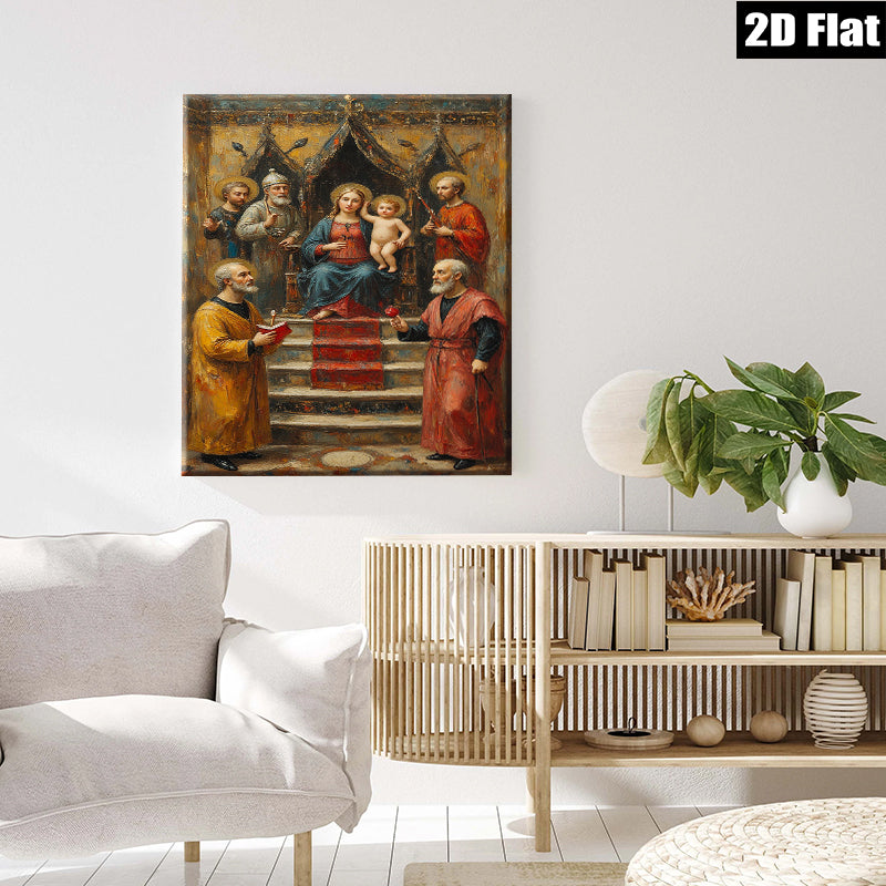 2D flat 1pc Madonna Enthroned with Saints Renaissance Style Wall Art for Living Room Bedroom Gallery Wrapped Canvas Prints Home Decor Modern Farmhouse