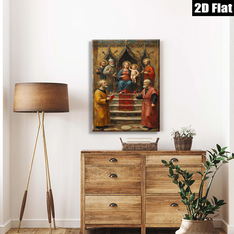 2D flat 1pc Madonna Enthroned with Saints Renaissance Style Wall Art for Living Room Bedroom Gallery Wrapped Canvas Prints Home Decor Modern Farmhouse