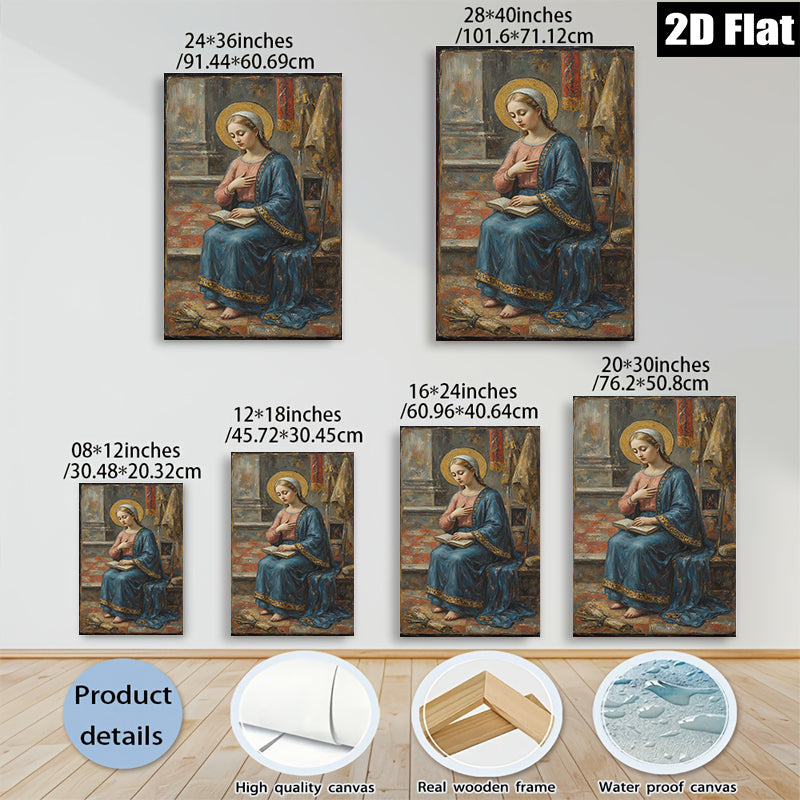 2D flat 1pc Madonna Reading Devotional Scripture Religious Wall Art Canvas Print Living Room Bedroom Decor Farmhouse Style Gallery Wrapped Timeless Classic