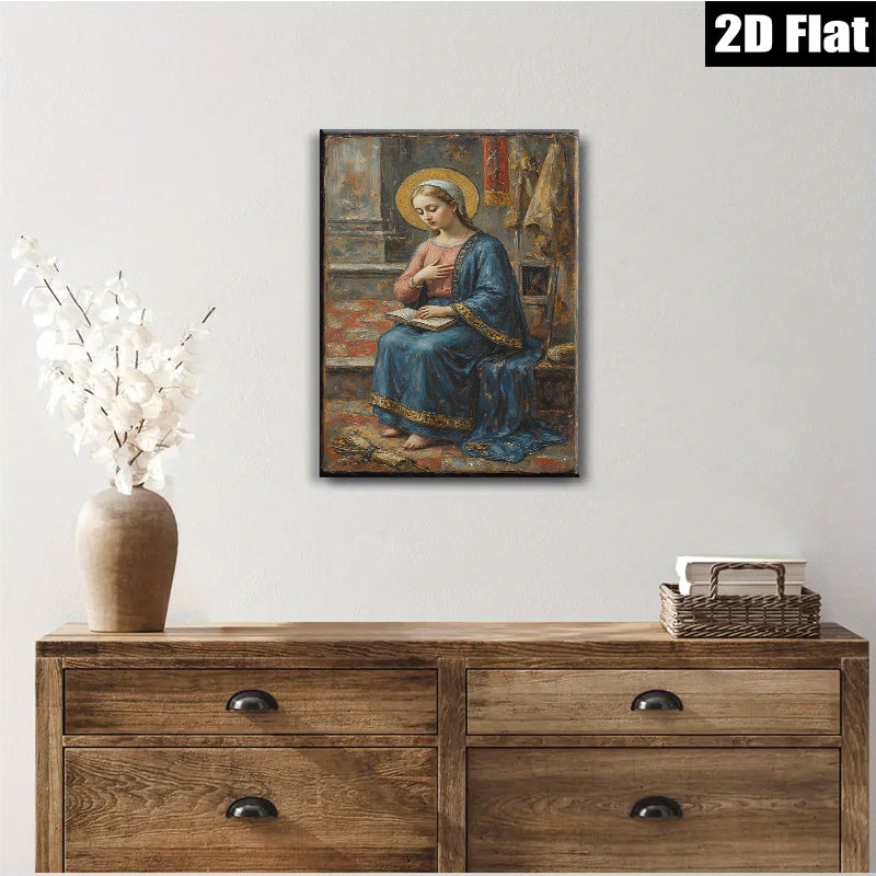 2D flat 1pc Madonna Reading Devotional Scripture Religious Wall Art Canvas Print Living Room Bedroom Decor Farmhouse Style Gallery Wrapped Timeless Classic