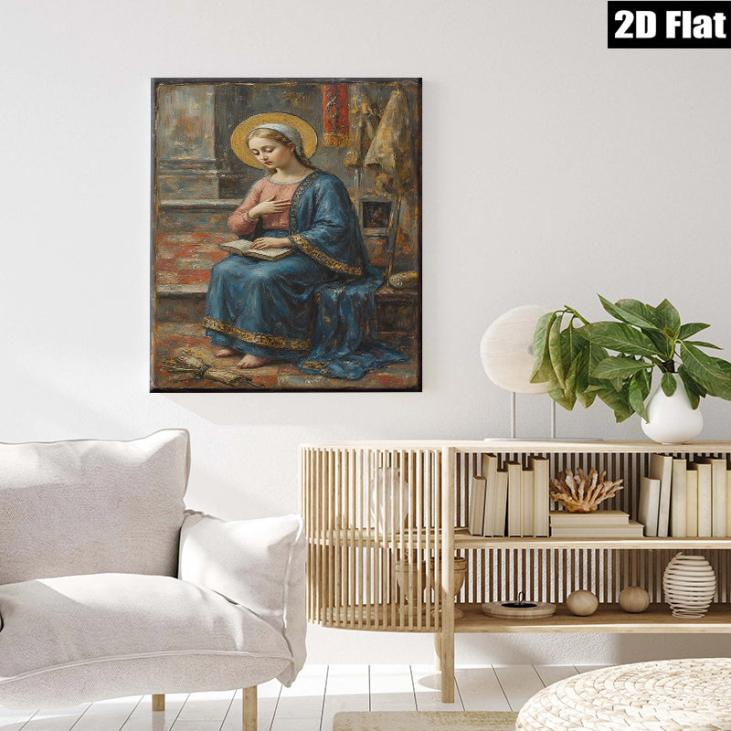 2D flat 1pc Madonna Reading Devotional Scripture Religious Wall Art Canvas Print Living Room Bedroom Decor Farmhouse Style Gallery Wrapped Timeless Classic