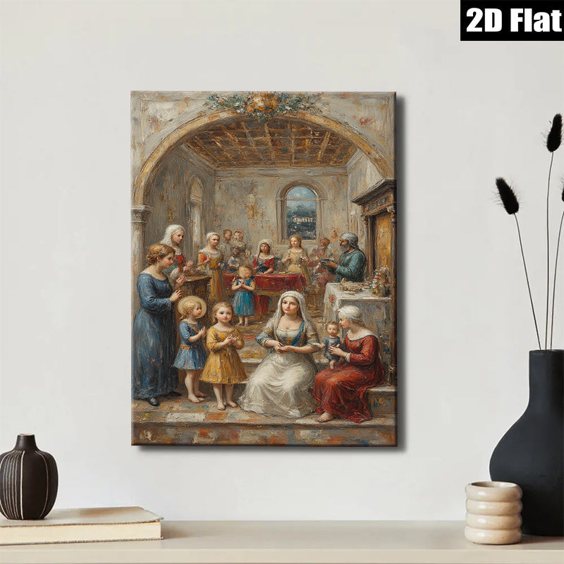 2D flat 1pc Madonna and Child with Adoring Figures Religious Wall Art Canvas Print for Living Room Bedroom Gallery Wrapped Modern Farmhouse Decor