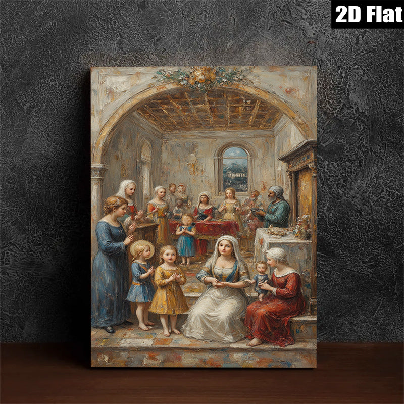 2D flat 1pc Madonna and Child with Adoring Figures Religious Wall Art Canvas Print for Living Room Bedroom Gallery Wrapped Modern Farmhouse Decor