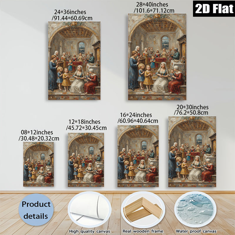 2D flat 1pc Madonna and Child with Adoring Figures Religious Wall Art Canvas Print for Living Room Bedroom Gallery Wrapped Modern Farmhouse Decor