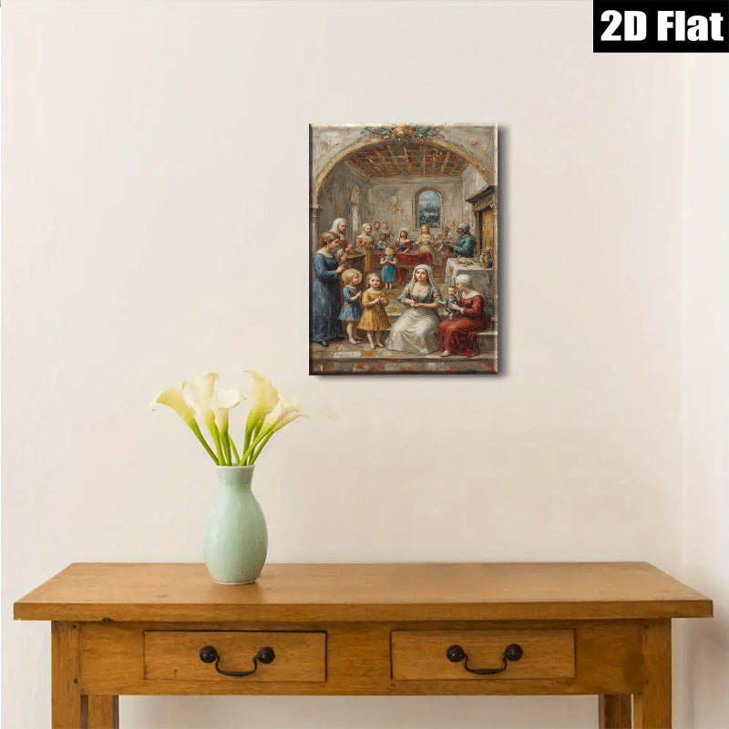 2D flat 1pc Madonna and Child with Adoring Figures Religious Wall Art Canvas Print for Living Room Bedroom Gallery Wrapped Modern Farmhouse Decor