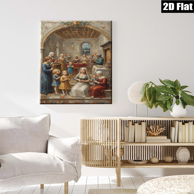 2D flat 1pc Madonna and Child with Adoring Figures Religious Wall Art Canvas Print for Living Room Bedroom Gallery Wrapped Modern Farmhouse Decor