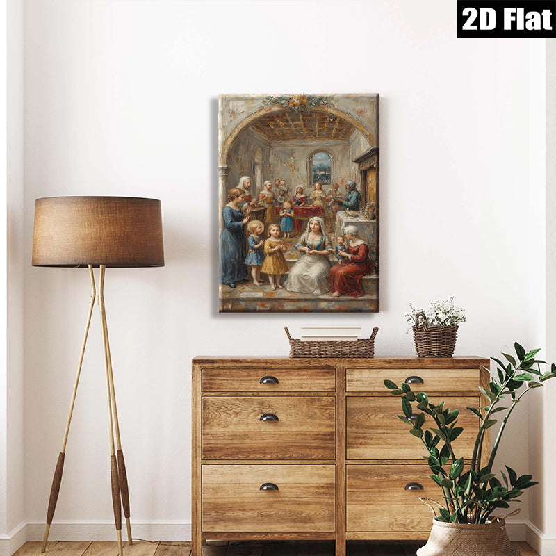 2D flat 1pc Madonna and Child with Adoring Figures Religious Wall Art Canvas Print for Living Room Bedroom Gallery Wrapped Modern Farmhouse Decor