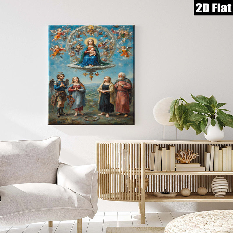 2D flat 1pc Madonna of Humility with Saints devotional wall art for living room bedroom gallery wrapped canvas prints farmhouse decor inspirational gifts