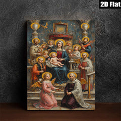 2D flat 1pc Madonna with Angels Cherubs Religious Wall Art Canvas Print for Living Room Bedroom Home Decor Gallery Wrapped Ready to Hang Farmhouse Style