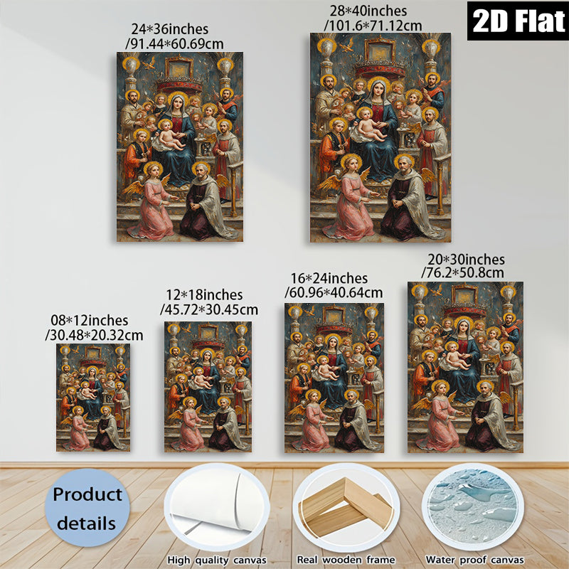 2D flat 1pc Madonna with Angels Cherubs Religious Wall Art Canvas Print for Living Room Bedroom Home Decor Gallery Wrapped Ready to Hang Farmhouse Style