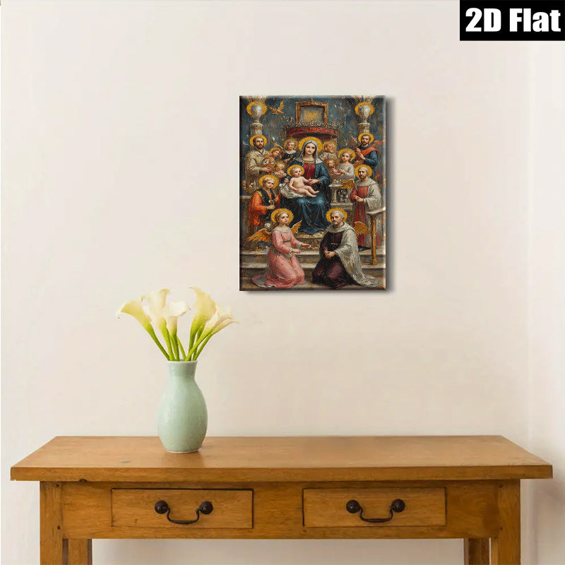 2D flat 1pc Madonna with Angels Cherubs Religious Wall Art Canvas Print for Living Room Bedroom Home Decor Gallery Wrapped Ready to Hang Farmhouse Style