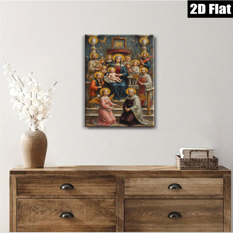 2D flat 1pc Madonna with Angels Cherubs Religious Wall Art Canvas Print for Living Room Bedroom Home Decor Gallery Wrapped Ready to Hang Farmhouse Style