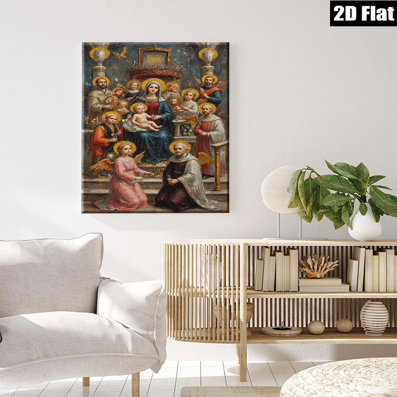 2D flat 1pc Madonna with Angels Cherubs Religious Wall Art Canvas Print for Living Room Bedroom Home Decor Gallery Wrapped Ready to Hang Farmhouse Style