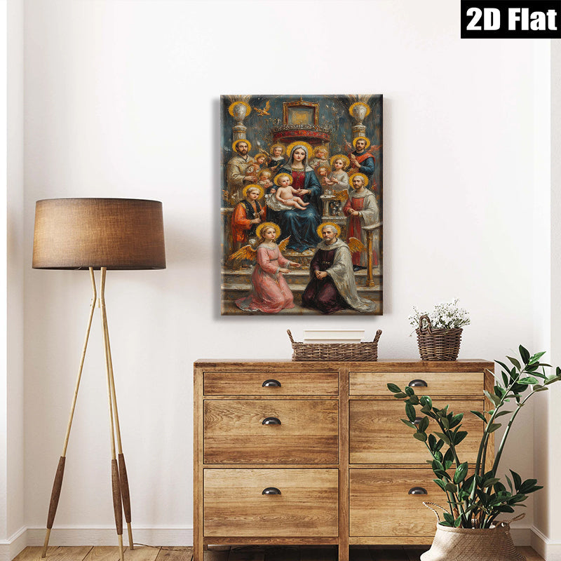 2D flat 1pc Madonna with Angels Cherubs Religious Wall Art Canvas Print for Living Room Bedroom Home Decor Gallery Wrapped Ready to Hang Farmhouse Style