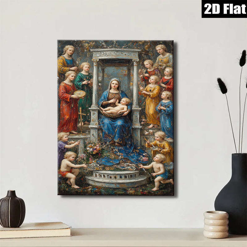 2D flat 1pc Madonna with Cherubs Baroque Style Wall Art for Living Room Bedroom Home Decor Gallery Wrapped Canvas Prints Modern Farmhouse Aesthetic